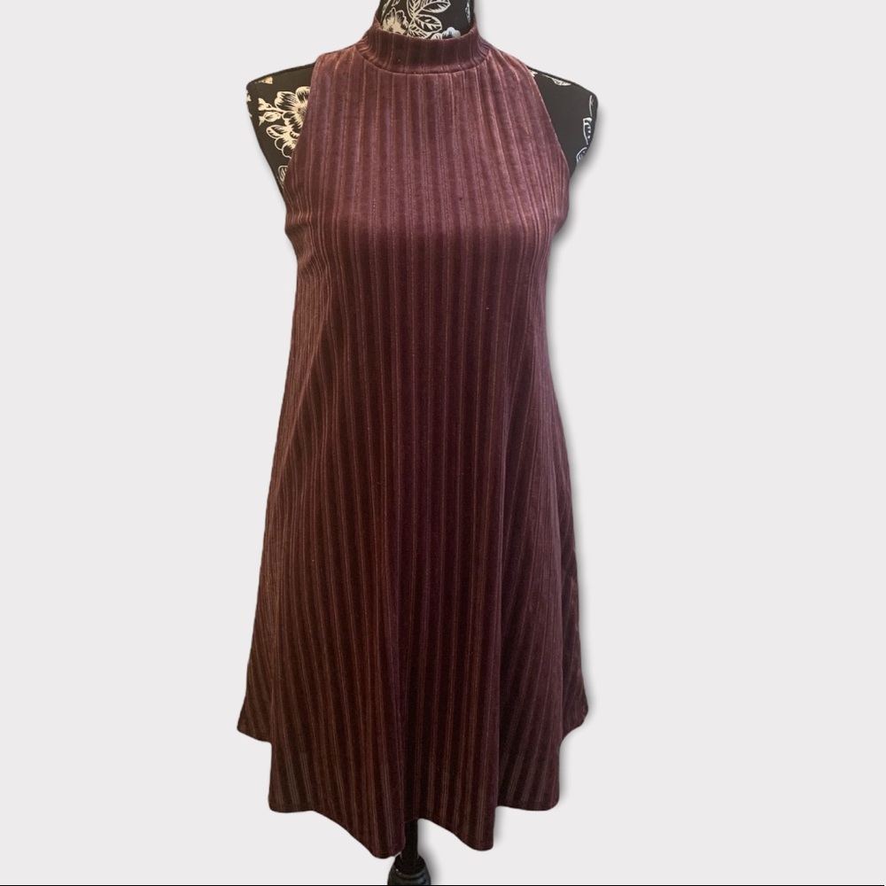 Mock neck sleeveless velvet dress